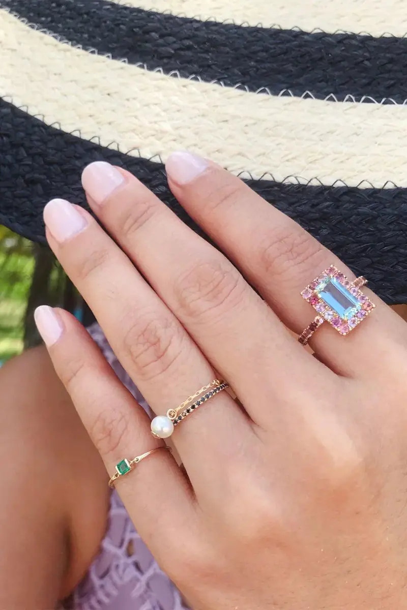 YI COLLECTION Aquamarine and Pink Tourmaline Candy Ring | Thumbnail 2 YI COLLECTION Aquamarine and Pink Tourmaline Candy Ring | Thumbnail 2