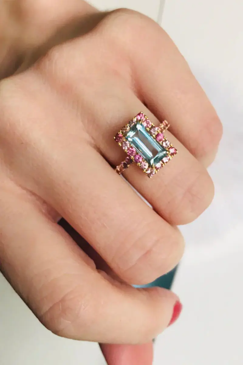 YI COLLECTION Aquamarine and Pink Tourmaline Candy Ring | Thumbnail 3 YI COLLECTION Aquamarine and Pink Tourmaline Candy Ring | Thumbnail 3