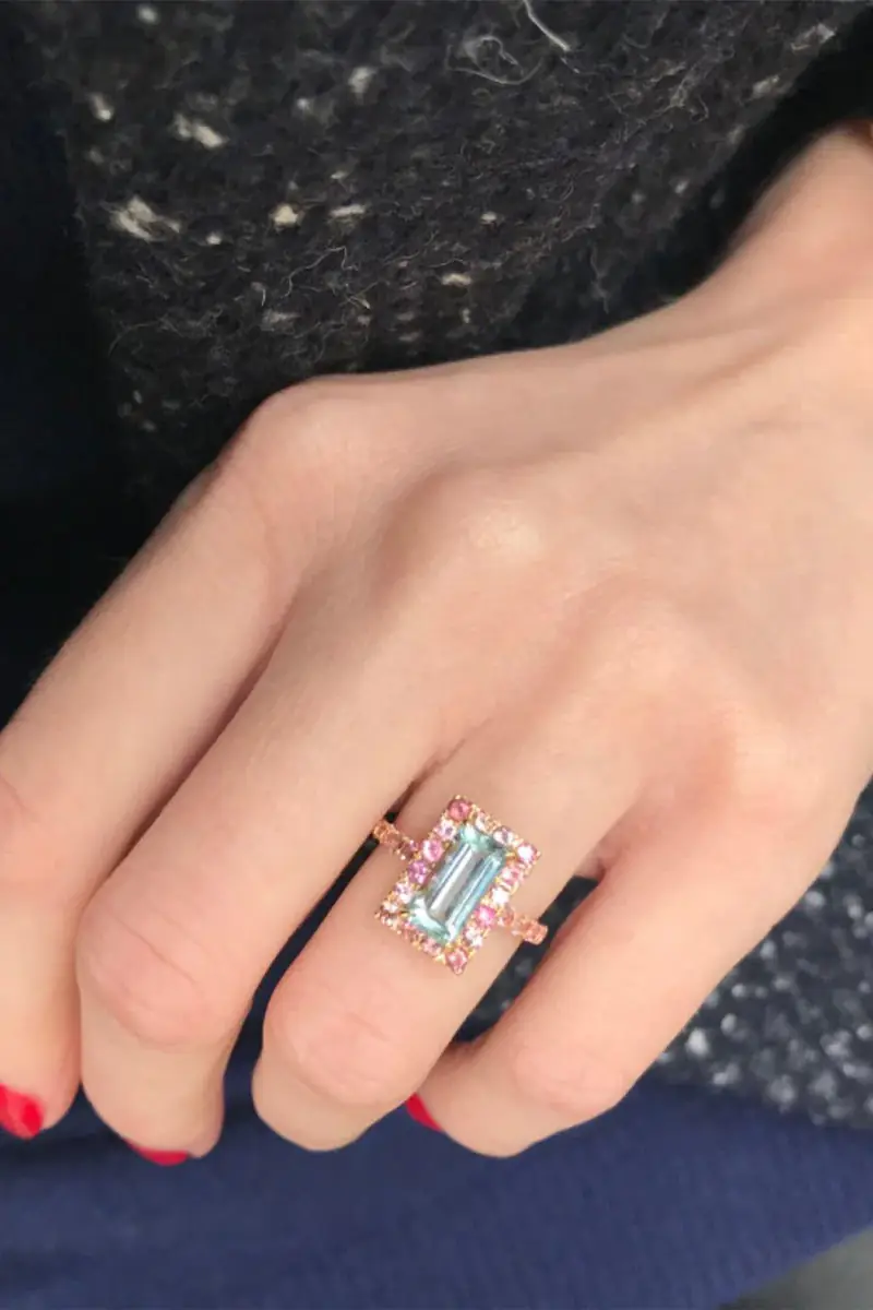 YI COLLECTION Aquamarine and Pink Tourmaline Candy Ring | Thumbnail 4 YI COLLECTION Aquamarine and Pink Tourmaline Candy Ring | Thumbnail 4