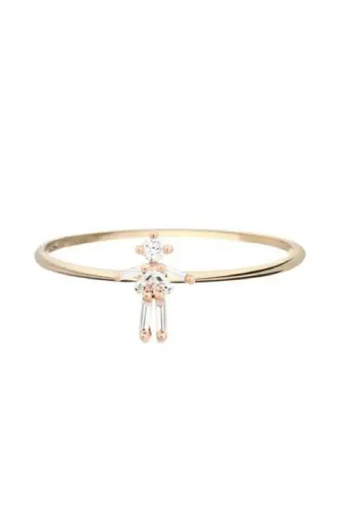 LITTLE ONES Baguette Diamond Rose Gold Girl Ring