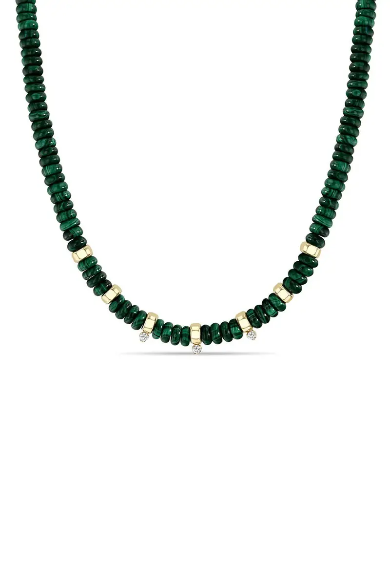 Diamond Malachite Beaded Necklace