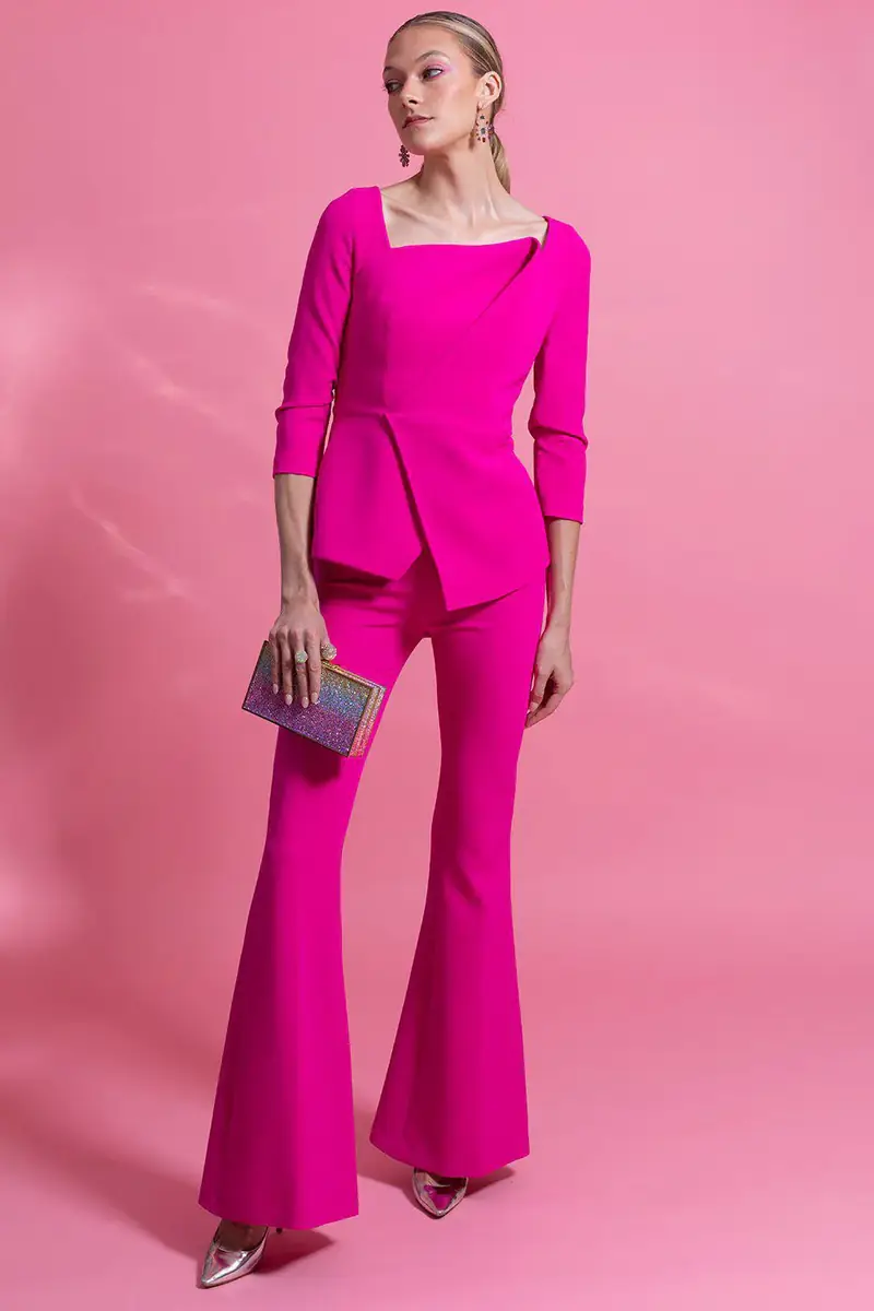 Safiyaa Halluana Flare Leg Trouser - Wild Strawberry | Thumbnail 2