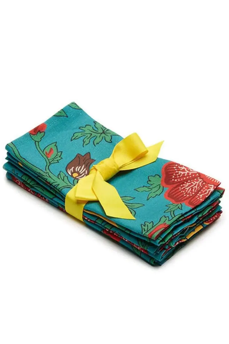 La DoubleJ Large Napkins Set Of 6 - Dragon Flower Turchese | Image 1 La DoubleJ Large Napkins Set Of 6 - Dragon Flower Turchese | Image 1