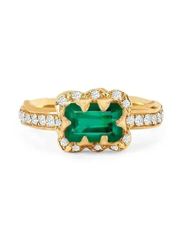 Micro Queen Emerald Cut Sprinkled Diamond Ring Micro Queen Emerald Cut Sprinkled Diamond Ring