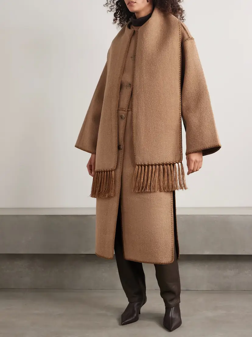 TOTEME Draped Fringed Wool-blend Bouclé Coat | Thumbnail 3