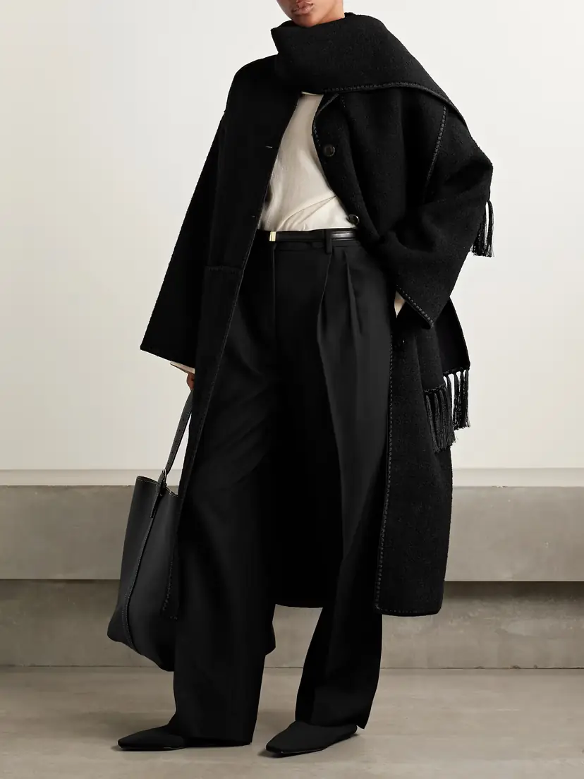TOTEME Draped Fringed Wool-blend Bouclé Coat | Thumbnail 2