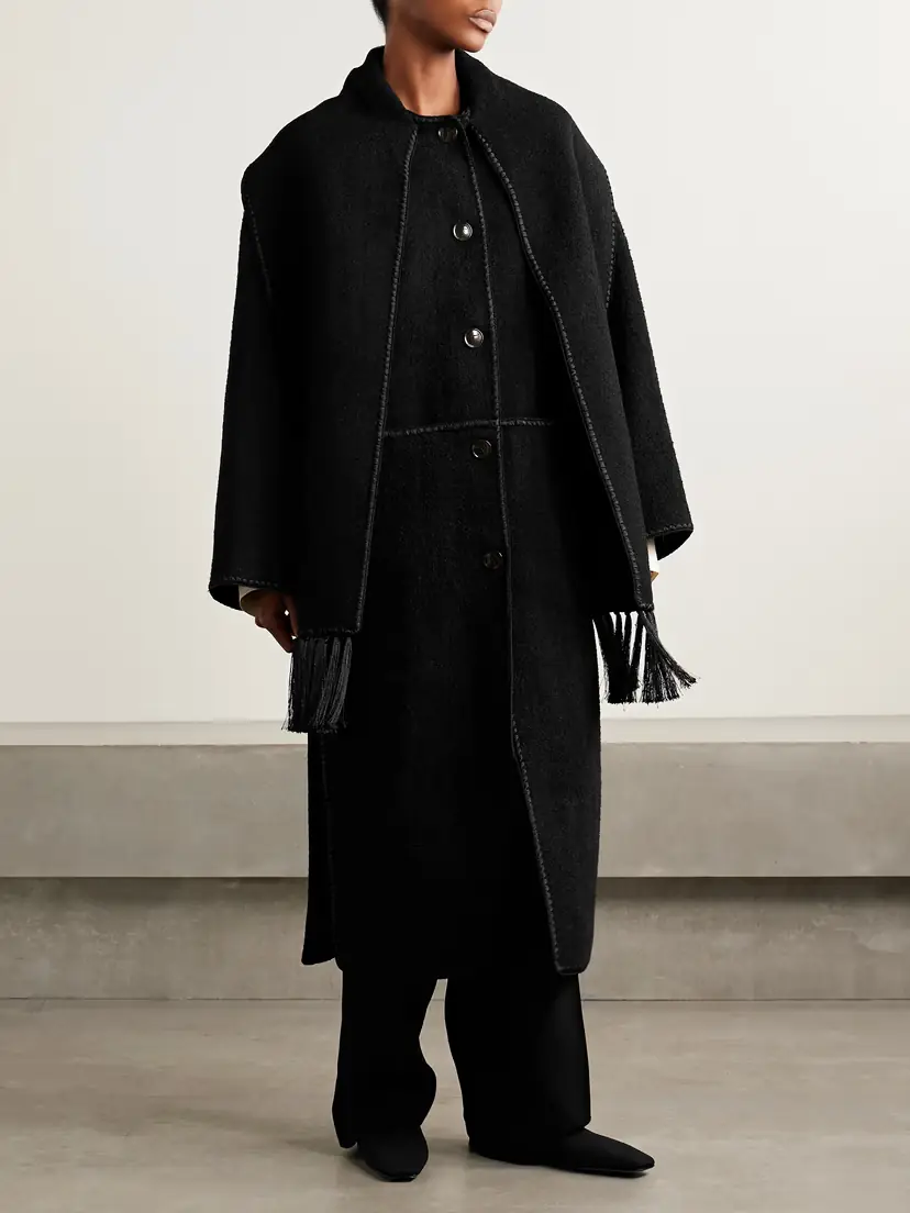 TOTEME Draped Fringed Wool-blend Bouclé Coat | Thumbnail 3