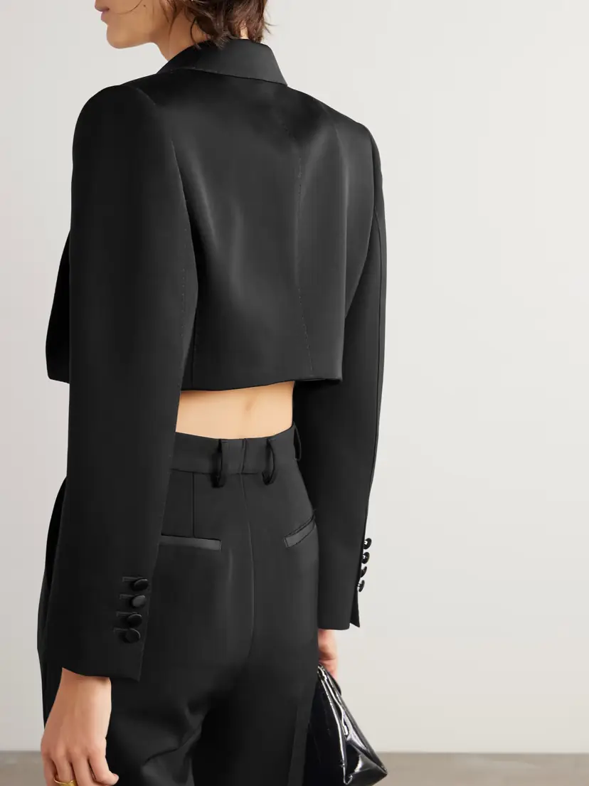 Dolce & Gabbana Cropped Satin-trimmed Wool-blend Gabardine Blazer | Thumbnail 4 Dolce & Gabbana Cropped Satin-trimmed Wool-blend Gabardine Blazer | Thumbnail 4