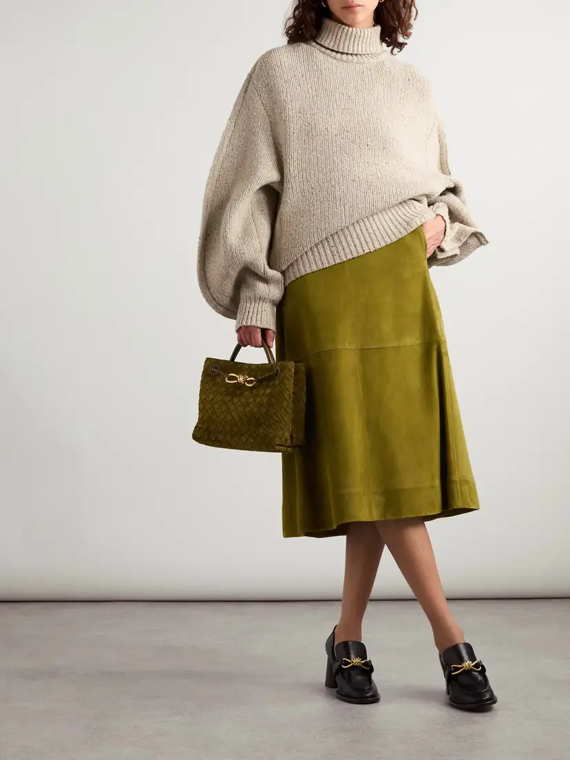Bottega Veneta Pleated Paneled Suede Midi Skirt | Thumbnail 2