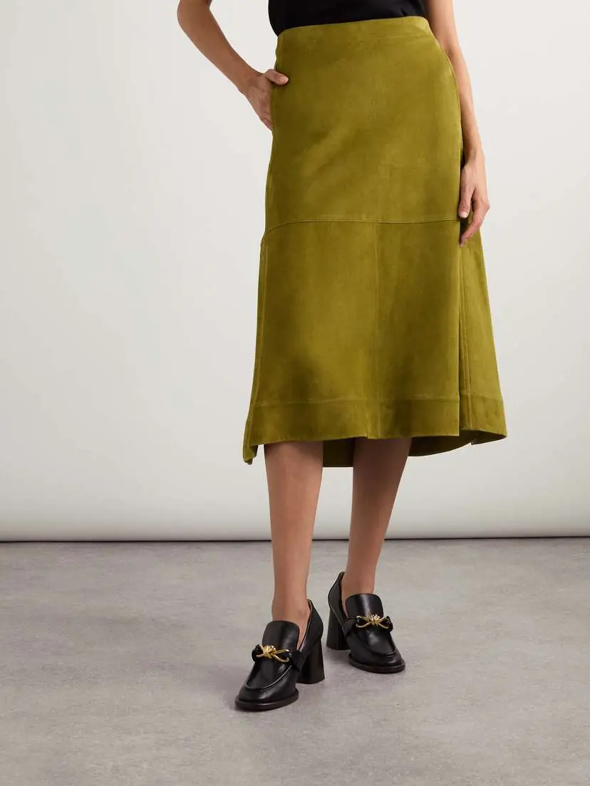 Bottega Veneta Pleated Paneled Suede Midi Skirt | Thumbnail 3