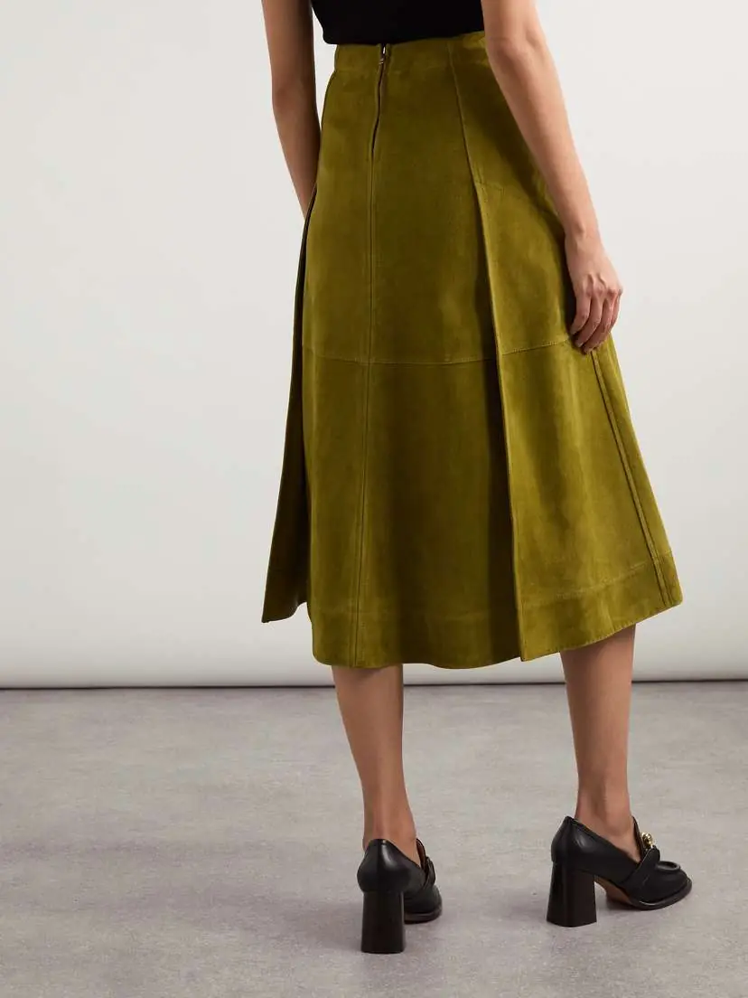 Bottega Veneta Pleated Paneled Suede Midi Skirt | Thumbnail 4
