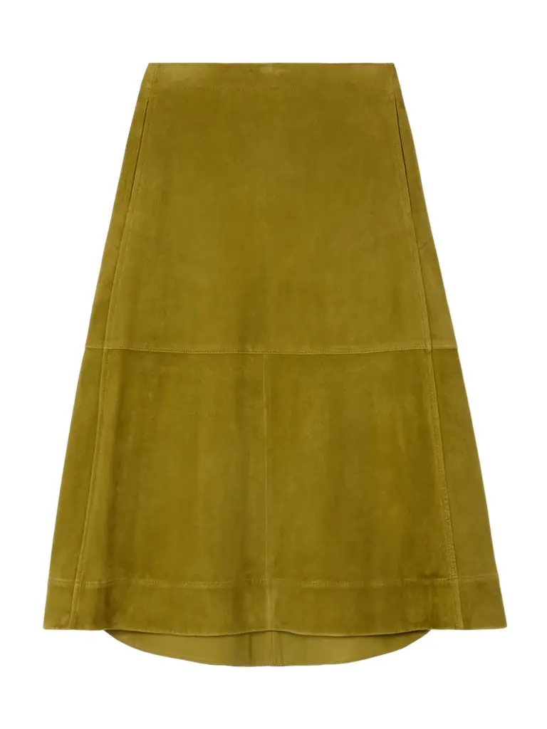 Bottega Veneta Pleated Paneled Suede Midi Skirt | Image 1 Bottega Veneta Pleated Paneled Suede Midi Skirt | Image 1