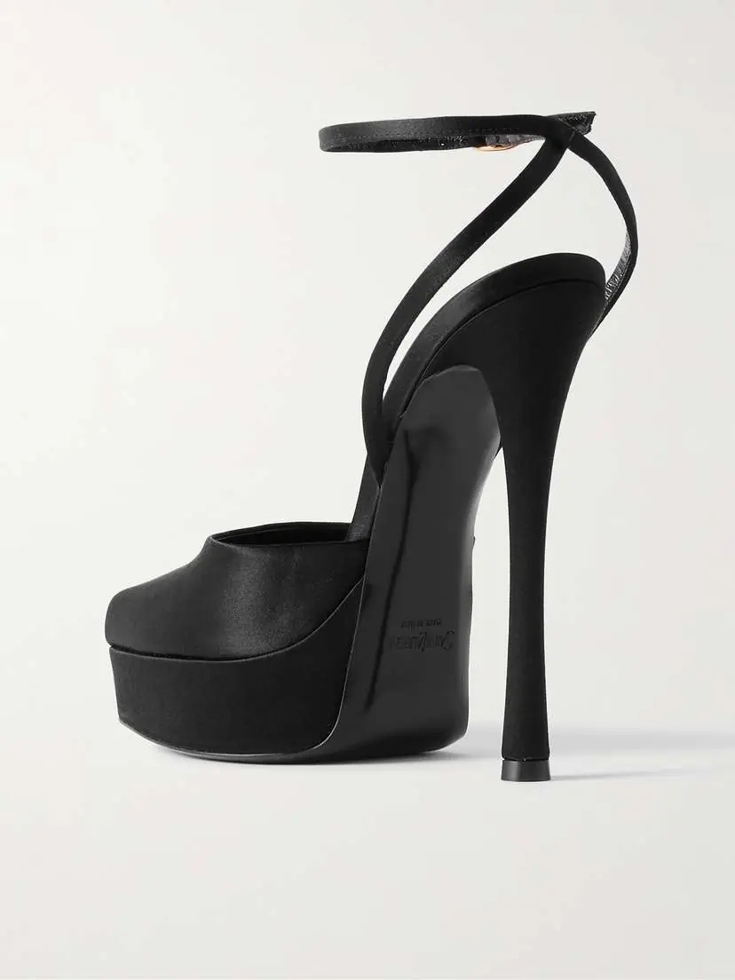 Saint Laurent La Scandale Leather-trimmed Satin Mules | Thumbnail 3 Saint Laurent La Scandale Leather-trimmed Satin Mules | Thumbnail 3