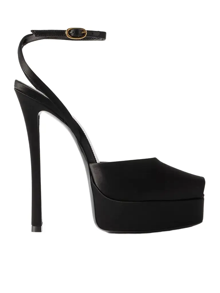 La Scandale Leather-trimmed Satin Mules