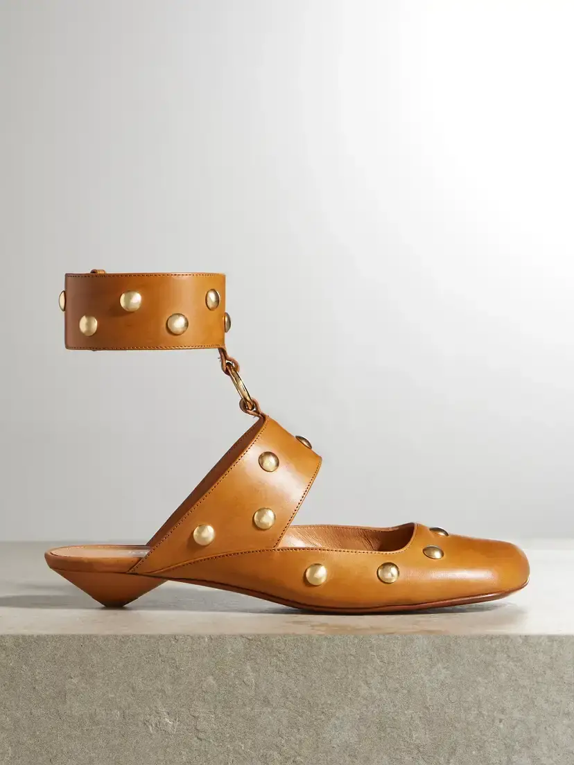 Jade Studded Leather Pumps