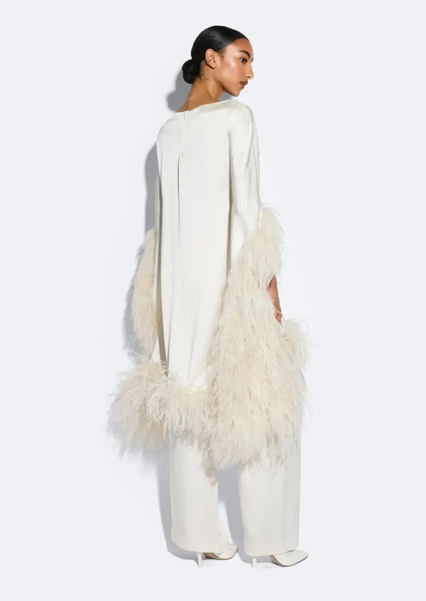 Lapointe Satin Cape Dress With Feathers | Thumbnail 2