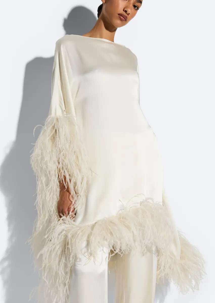 Lapointe Satin Cape Dress With Feathers | Thumbnail 3