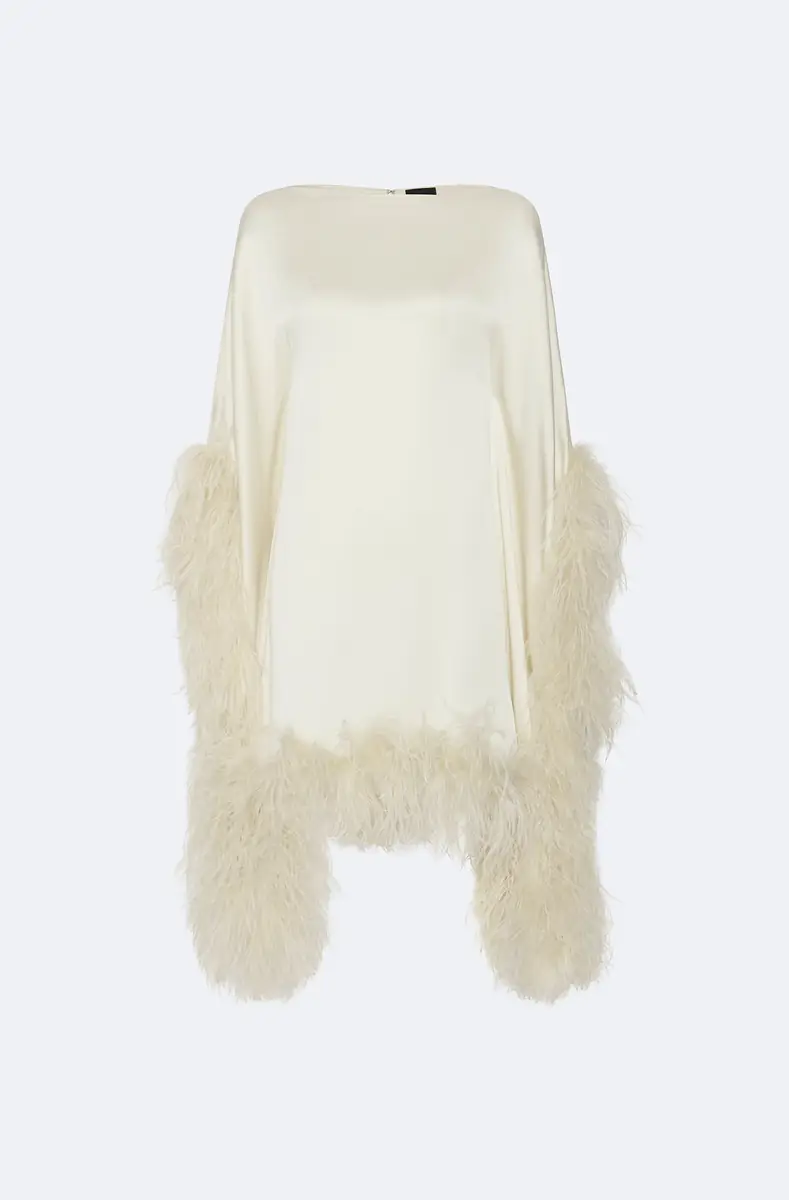 Lapointe Satin Cape Dress With Feathers | Thumbnail 4