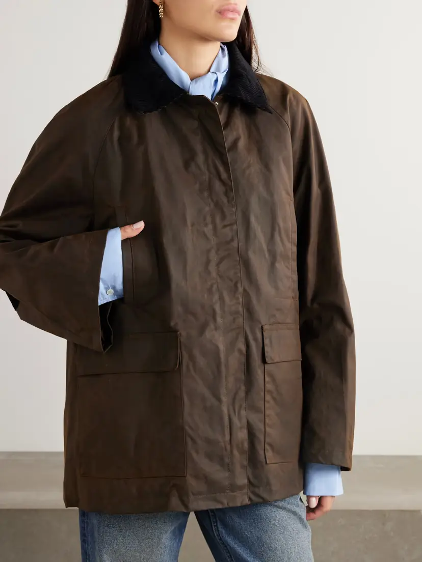 TOTEME Oversized Corduroy-trimmed Waxed Organic Cotton Jacket | Thumbnail 3 TOTEME Oversized Corduroy-trimmed Waxed Organic Cotton Jacket | Thumbnail 3