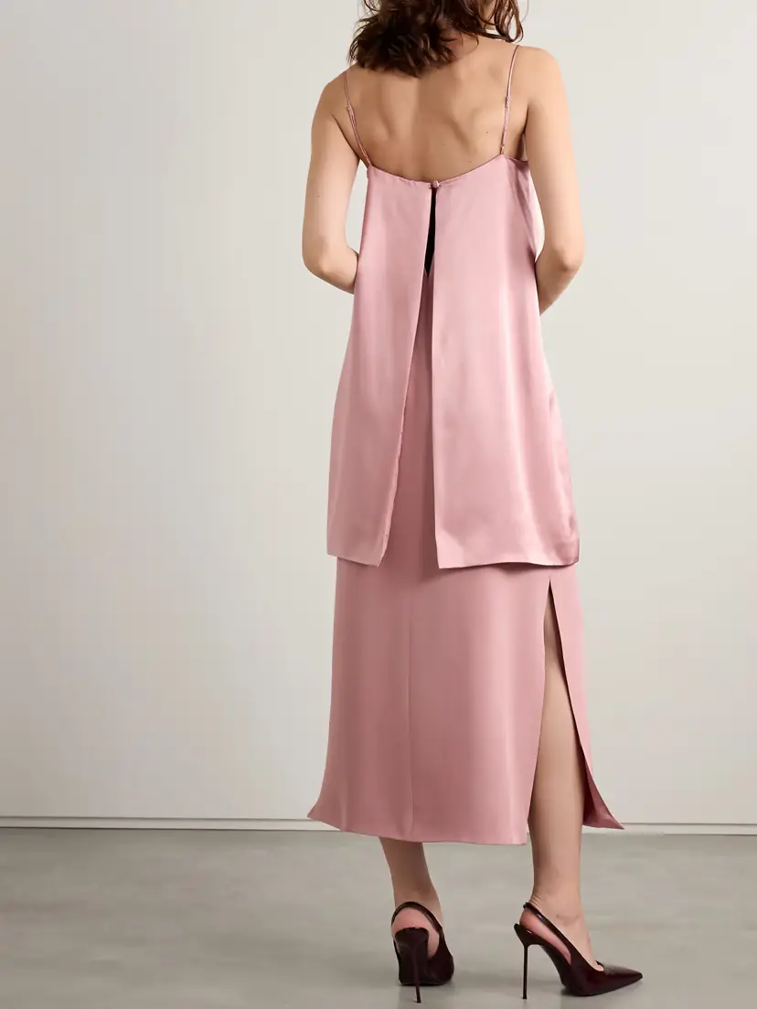 Adam Lippes Layered Silk-crepe And Satin Midi Dress | Thumbnail 3 Adam Lippes Layered Silk-crepe And Satin Midi Dress | Thumbnail 3