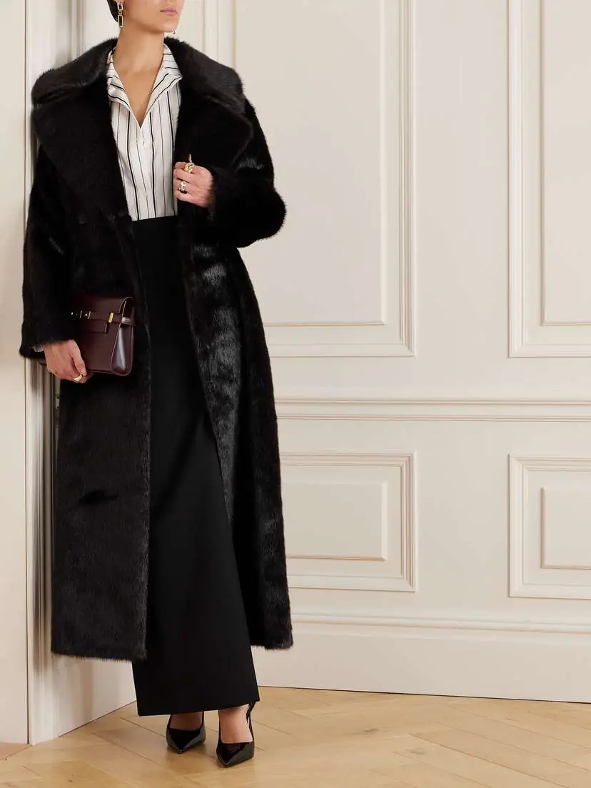 The Frankie Shop Joni Oversized Belted Double-breasted Faux Fur Coat | Thumbnail 2 The Frankie Shop Joni Oversized Belted Double-breasted Faux Fur Coat | Thumbnail 2