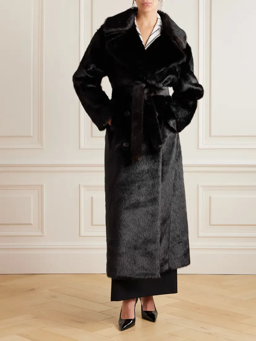 The Frankie Shop Joni Oversized Belted Double-breasted Faux Fur Coat | Thumbnail 3 The Frankie Shop Joni Oversized Belted Double-breasted Faux Fur Coat | Thumbnail 3