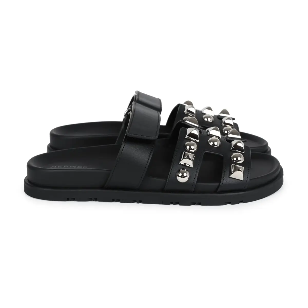 HERMÈS Hermes Chypre Techno Sandals Black Studded Calfskin Palladium Hardware 37.5 EU | Thumbnail 4 HERMÈS Hermes Chypre Techno Sandals Black Studded Calfskin Palladium Hardware 37.5 EU | Thumbnail 4