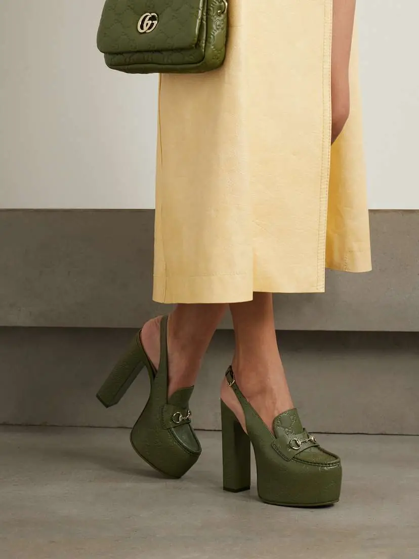 Gucci Horsebit-embellished Logo-debossed Leather Platform Slingback Pumps | Thumbnail 2 Gucci Horsebit-embellished Logo-debossed Leather Platform Slingback Pumps | Thumbnail 2
