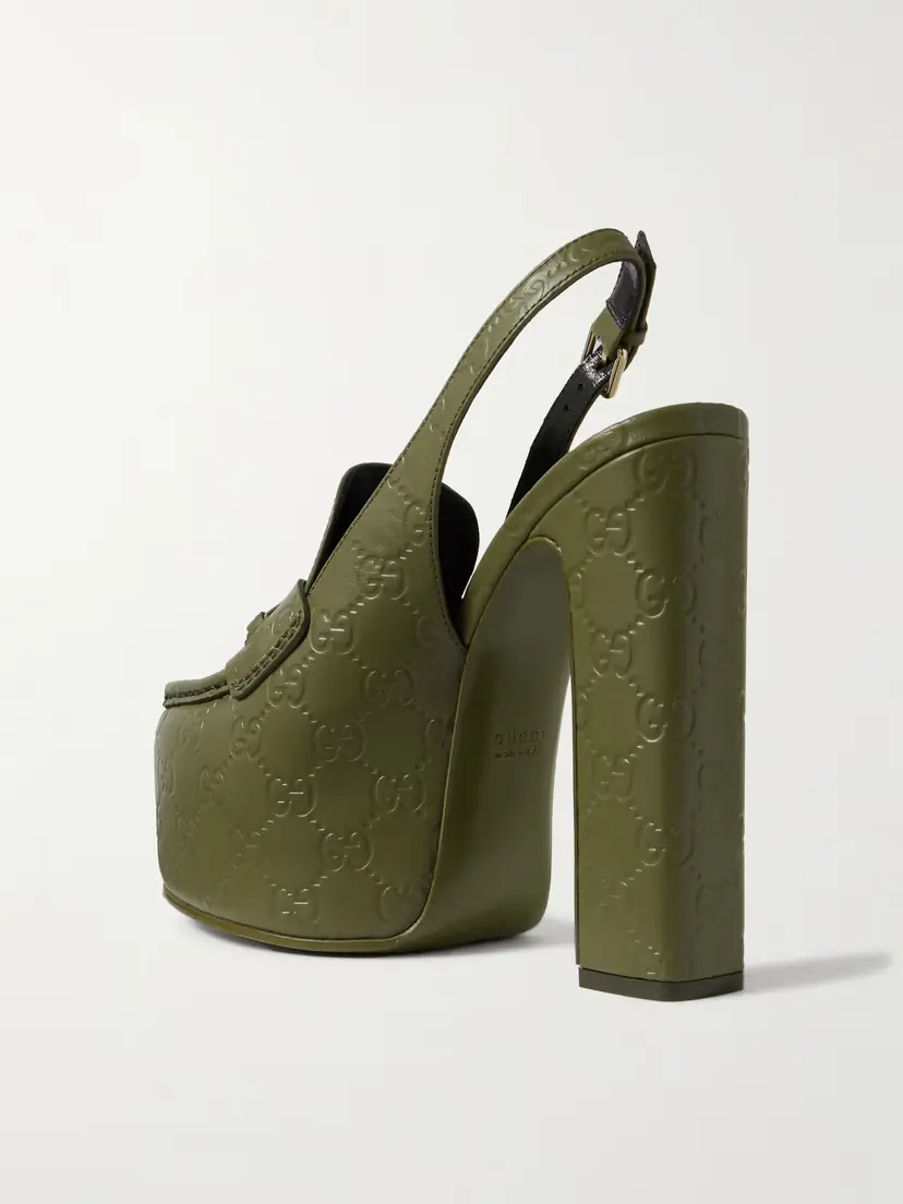 Gucci Horsebit-embellished Logo-debossed Leather Platform Slingback Pumps | Thumbnail 3 Gucci Horsebit-embellished Logo-debossed Leather Platform Slingback Pumps | Thumbnail 3
