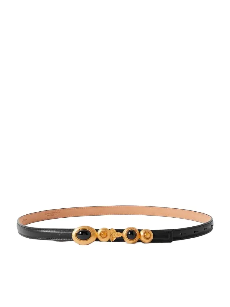 Earth Narrow Embellished Leather Belt