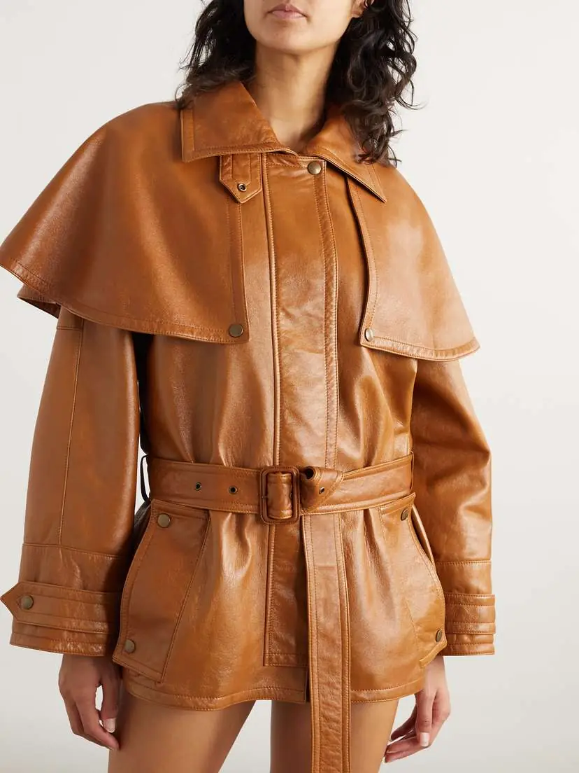 Chloé Cape-effect Belted Leather Jacket | Thumbnail 3 Chloé Cape-effect Belted Leather Jacket | Thumbnail 3