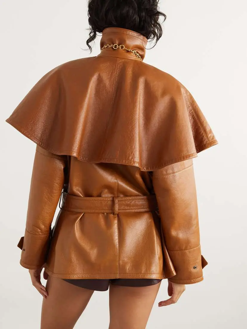 Chloé Cape-effect Belted Leather Jacket | Thumbnail 4 Chloé Cape-effect Belted Leather Jacket | Thumbnail 4