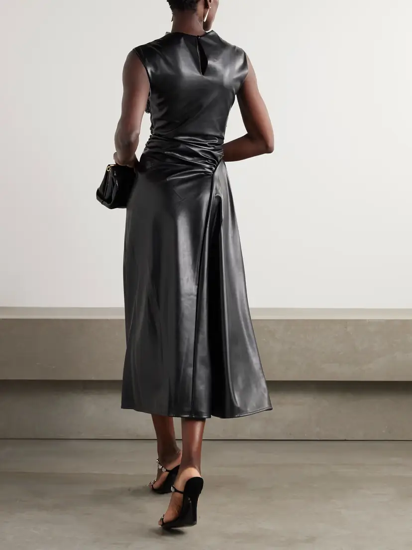 Simkhai Burke Draped Faux Leather Midi Dress | Thumbnail 3 Simkhai Burke Draped Faux Leather Midi Dress | Thumbnail 3
