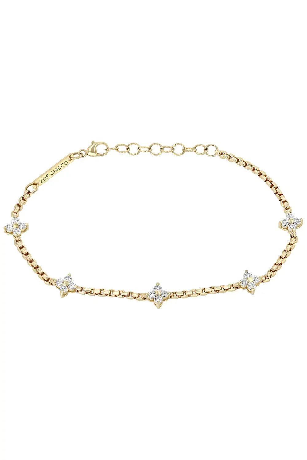 Five Prong Diamond Quad Station Box Chain Bracelet