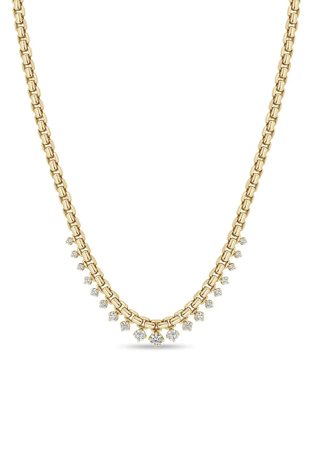Large Graduated Prong Diamond Box Chain Necklace Large Graduated Prong Diamond Box Chain Necklace