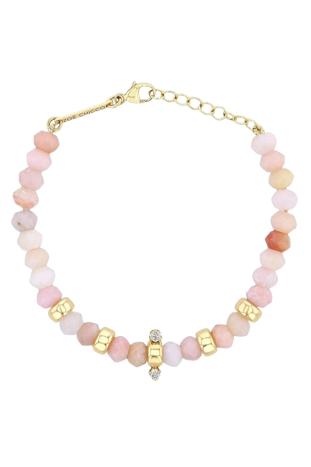 Pink Opal Diamond Rondelle Bead Bracelet
