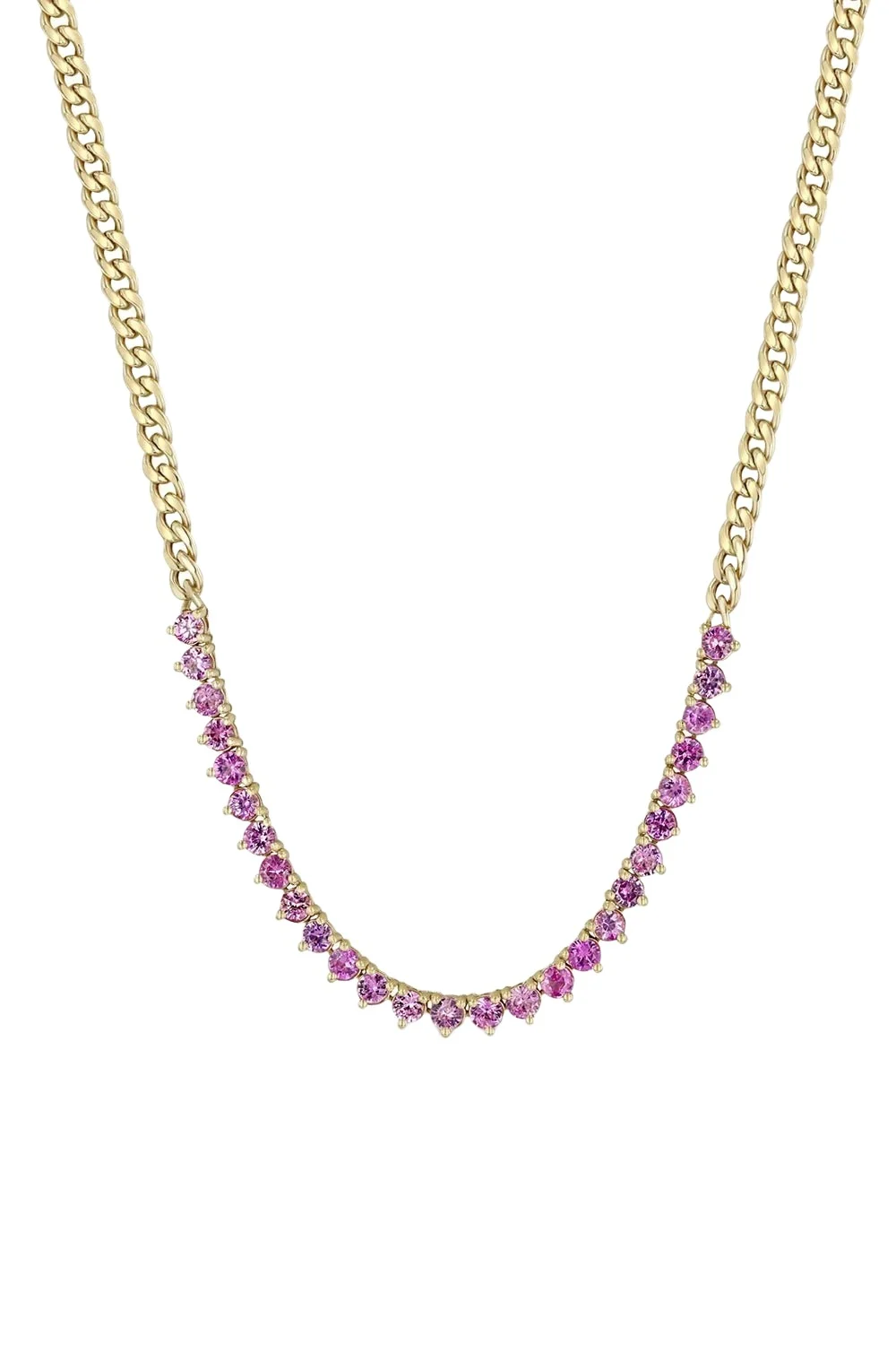 Pink Sapphire Small Curb Chain Tennis Necklace Pink Sapphire Small Curb Chain Tennis Necklace
