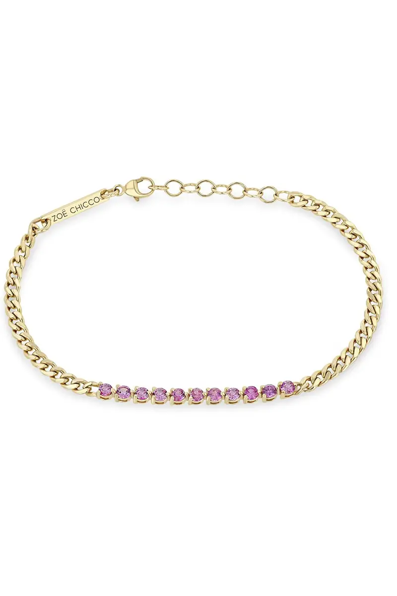 Zoë Chicco Small Sapphire Tennis Segment Curb Chain Bracelet | Thumbnail 3 Zoë Chicco Small Sapphire Tennis Segment Curb Chain Bracelet | Thumbnail 3