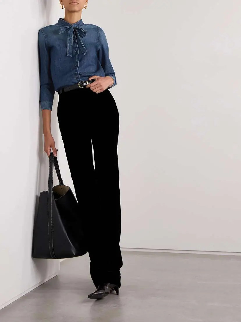 Nili Lotan Suzette Tie-neck Denim Shirt | Thumbnail 2 Nili Lotan Suzette Tie-neck Denim Shirt | Thumbnail 2