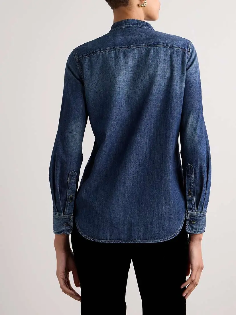 Nili Lotan Suzette Tie-neck Denim Shirt | Thumbnail 3 Nili Lotan Suzette Tie-neck Denim Shirt | Thumbnail 3