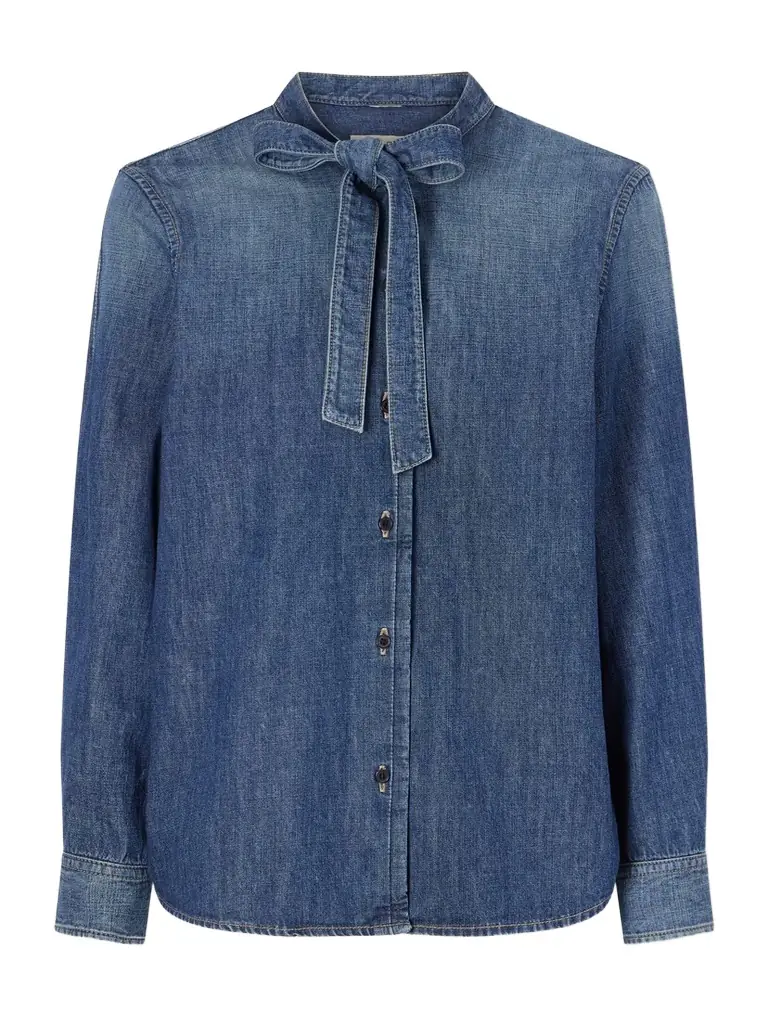Nili Lotan Suzette Tie-neck Denim Shirt