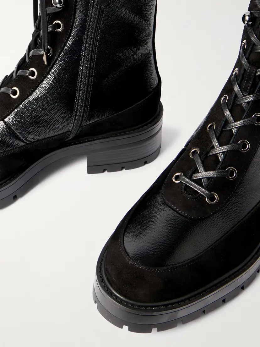 Aquazzura Very Cortina 20 Shearling-lined Suede-trimmed Glossed Textured-leather Combat Boots | Thumbnail 4 Aquazzura Very Cortina 20 Shearling-lined Suede-trimmed Glossed Textured-leather Combat Boots | Thumbnail 4