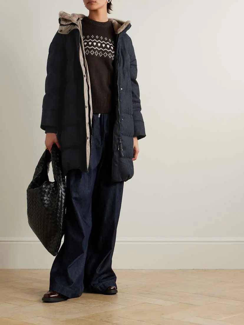 Brunello Cucinelli Hooded Faux Fur-trimmed Quilted Wool Down Coat | Thumbnail 2