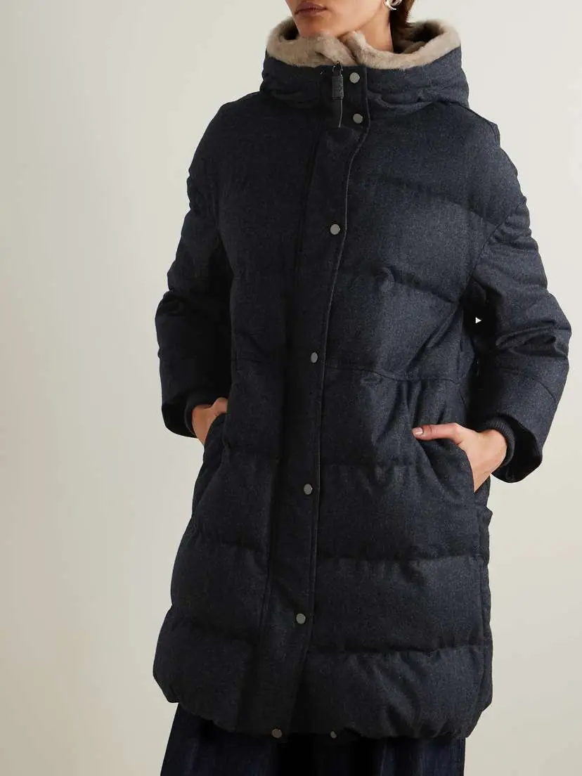 Brunello Cucinelli Hooded Faux Fur-trimmed Quilted Wool Down Coat | Thumbnail 3