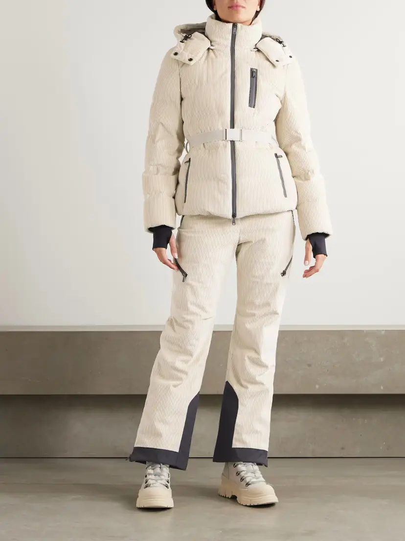 Brunello Cucinelli Hooded Belted Bead-embellished Ribbed Cotton-velvet Ski Jacket | Thumbnail 2 Brunello Cucinelli Hooded Belted Bead-embellished Ribbed Cotton-velvet Ski Jacket | Thumbnail 2