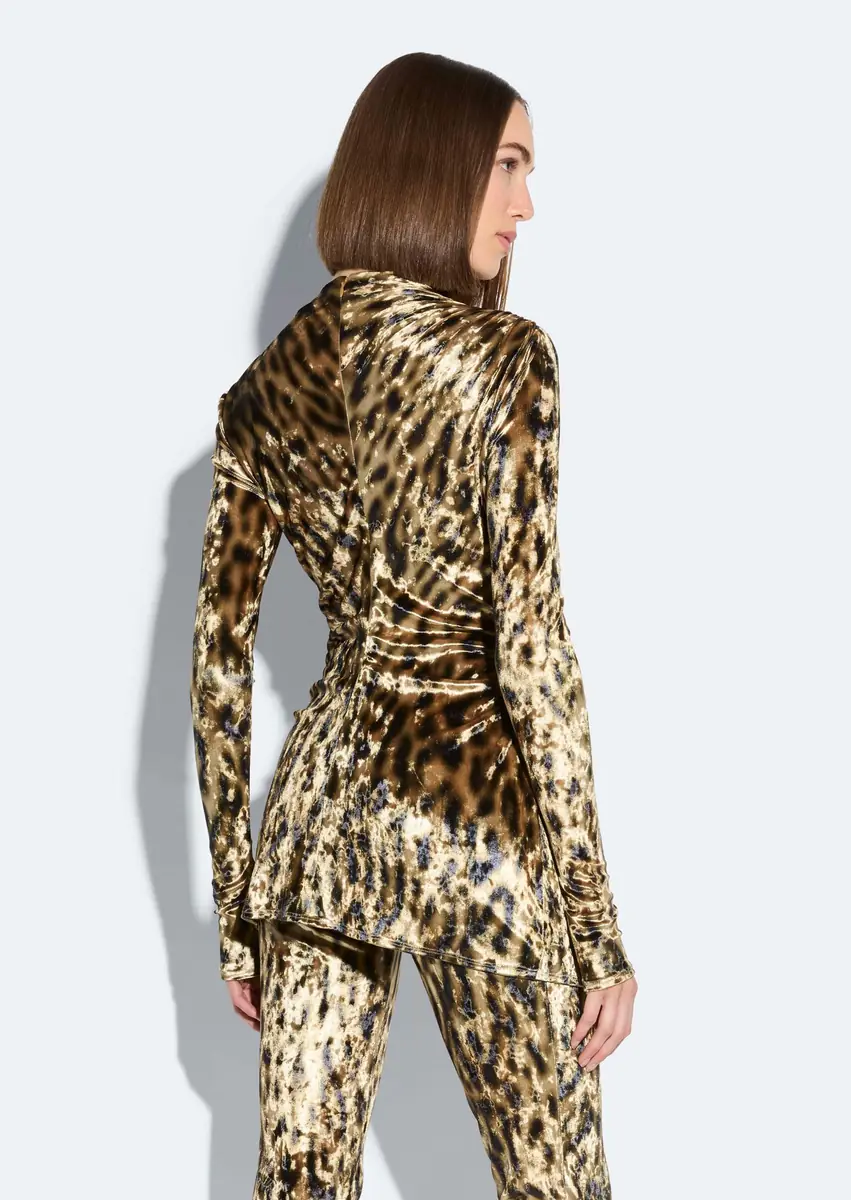 LAPOINTE Velvet Leopard Draped Top | Thumbnail 2