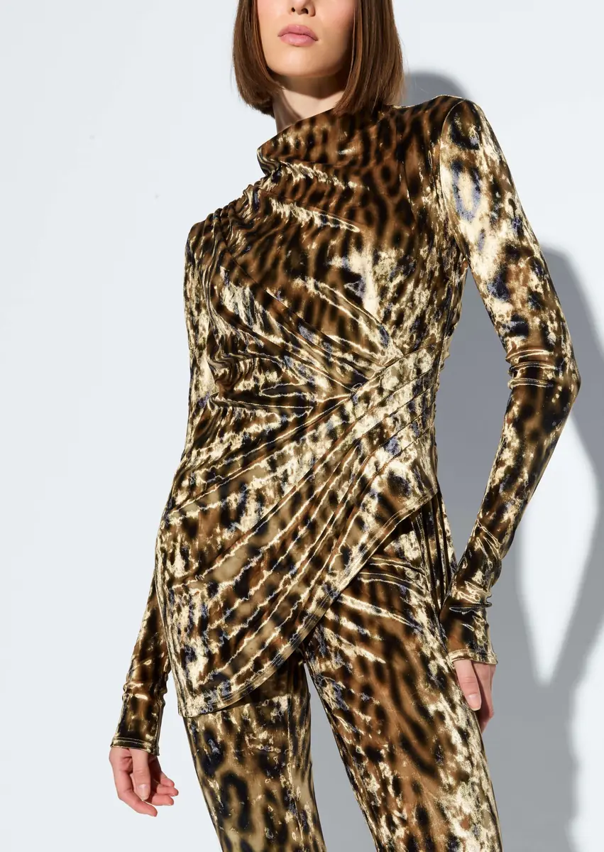 LAPOINTE Velvet Leopard Draped Top | Thumbnail 3
