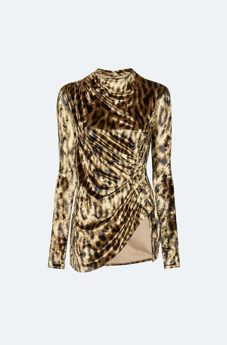 LAPOINTE Velvet Leopard Draped Top | Thumbnail 4