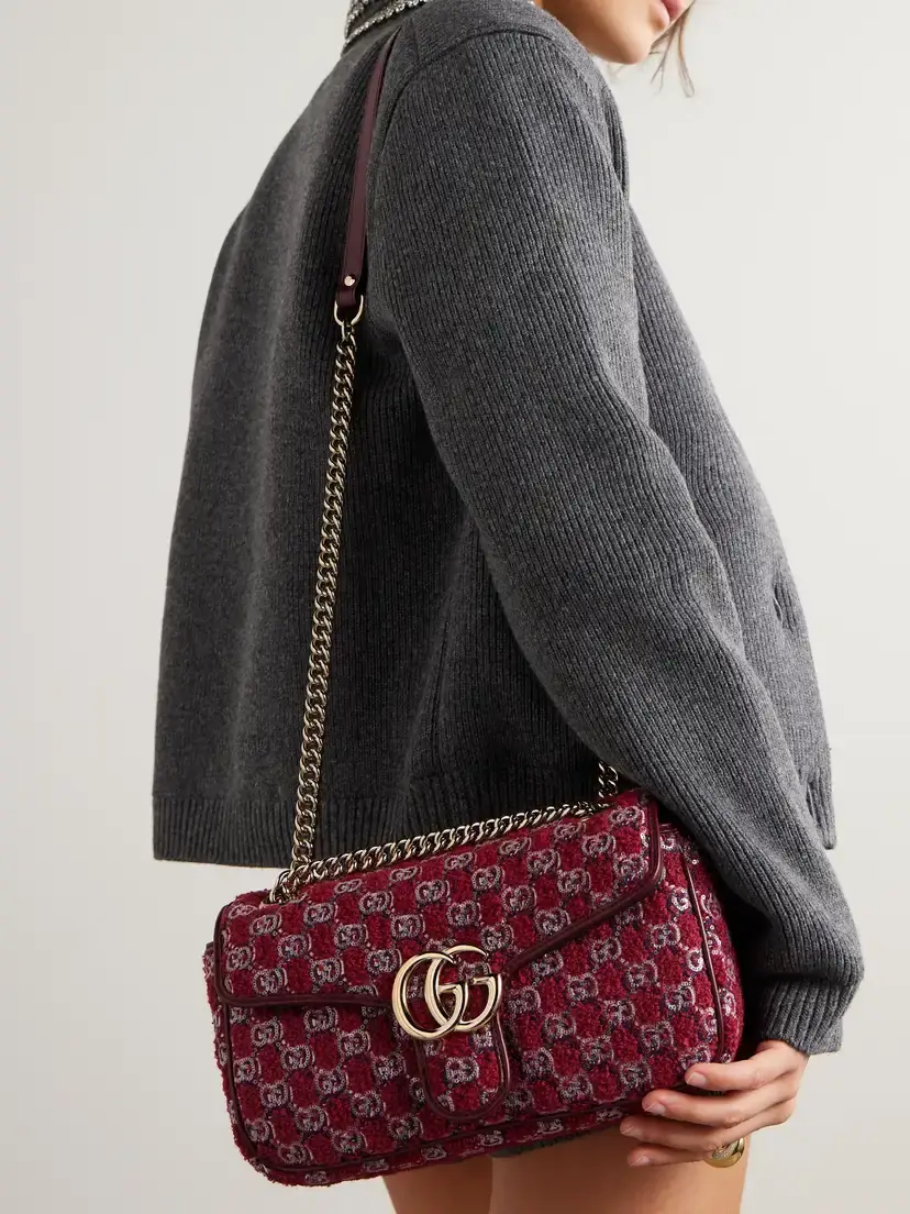 Gucci Gg Marmont 2.0 Embellished Embroidered Leather-trimmed Bouclé Shoulder Bag | Thumbnail 6 Gucci Gg Marmont 2.0 Embellished Embroidered Leather-trimmed Bouclé Shoulder Bag | Thumbnail 6