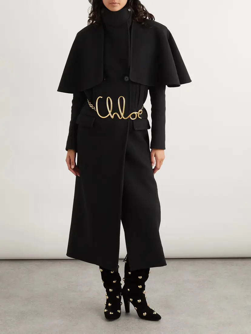 Chloé Cape-effect Double-breasted Leather-trimmed Wool Coat | Thumbnail 2 Chloé Cape-effect Double-breasted Leather-trimmed Wool Coat | Thumbnail 2